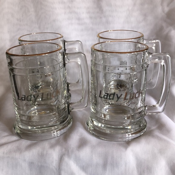Other - Set of 4 Lady Luck Glass Steins with Gold Rim